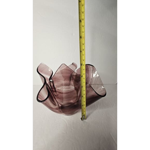 Purple Ribbon Art Glass Handkerchief Bowl Handkerchief Swirl Glass Bowl Purple - Picture 10 of 13